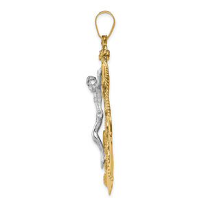 Side profile of the mariner crucifix pendant showing the white gold Jesus figure in relief