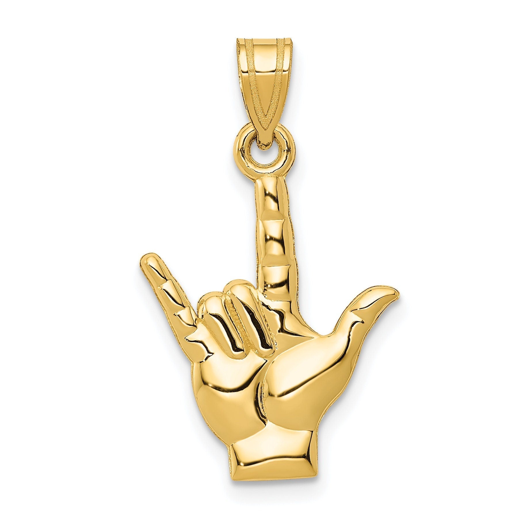 14K Yellow Gold I Love You Hand Pendant - ASL Sign Language Charm