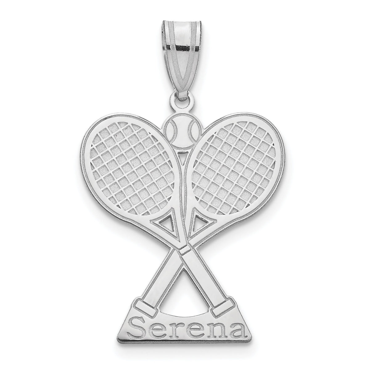 Personalized Tennis Racket Racquet & Name Pendant Polished Finish - Sterling Silver, 10k, 14k Gold - Yellow, White, Rose
