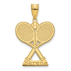 Personalized Tennis Racket Racquet & Name Pendant Polished Finish - Sterling Silver, 10k, 14k Gold - Yellow, White, Rose