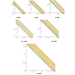 Herringbone width comparison chart, with the 10mm chain shown widest