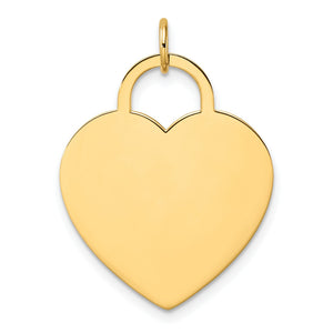 14k yellow gold heart disc charm with a polished blank face and open bail