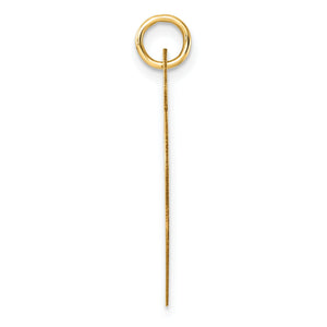 Side profile of the 14k yellow gold heart disc charm showing its flat thickness