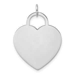 14k white gold heart disc charm with a polished blank face and open bail