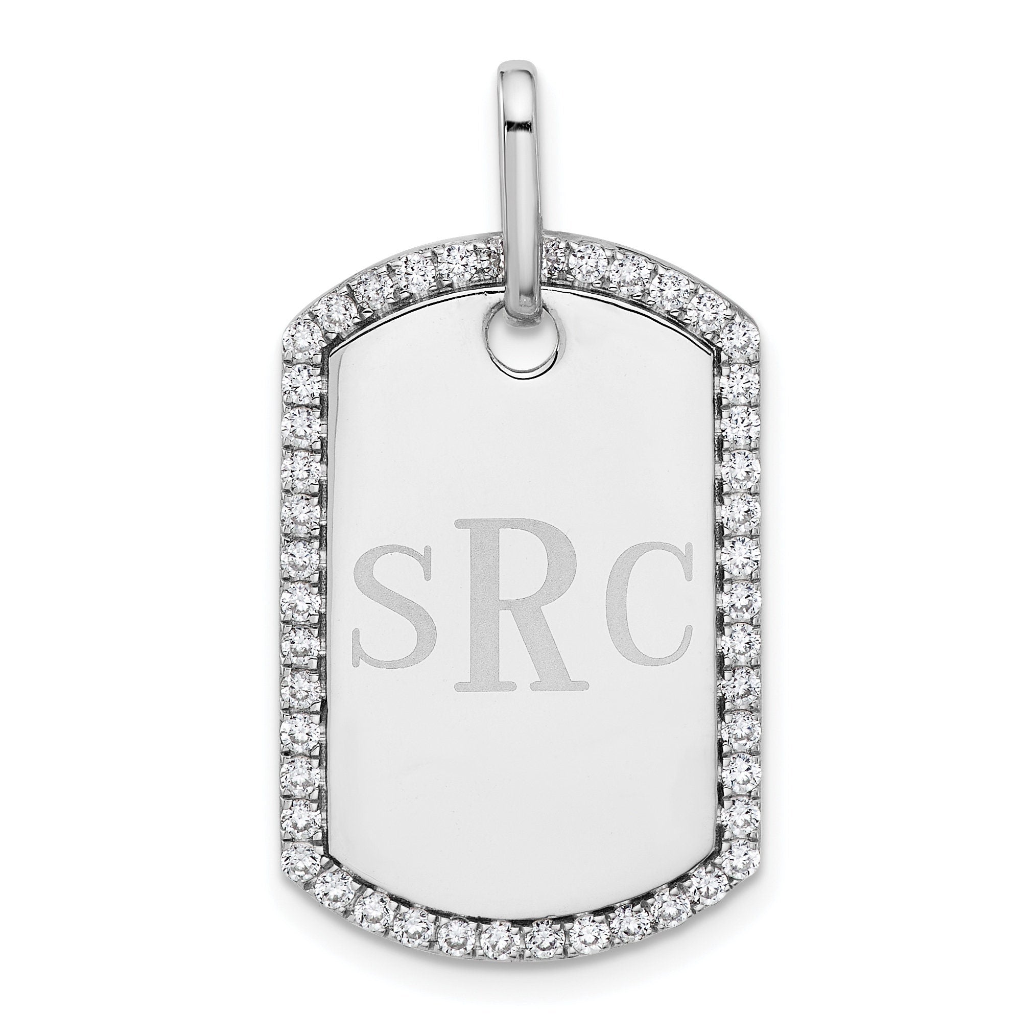 14K Yellow Gold Dog Tag Pendant with 0.552 CT Diamond Border, Engravable Custom Jewelry Gift for Men & Women