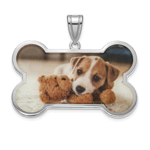 Sterling silver dog bone pendant printed with a puppy photo