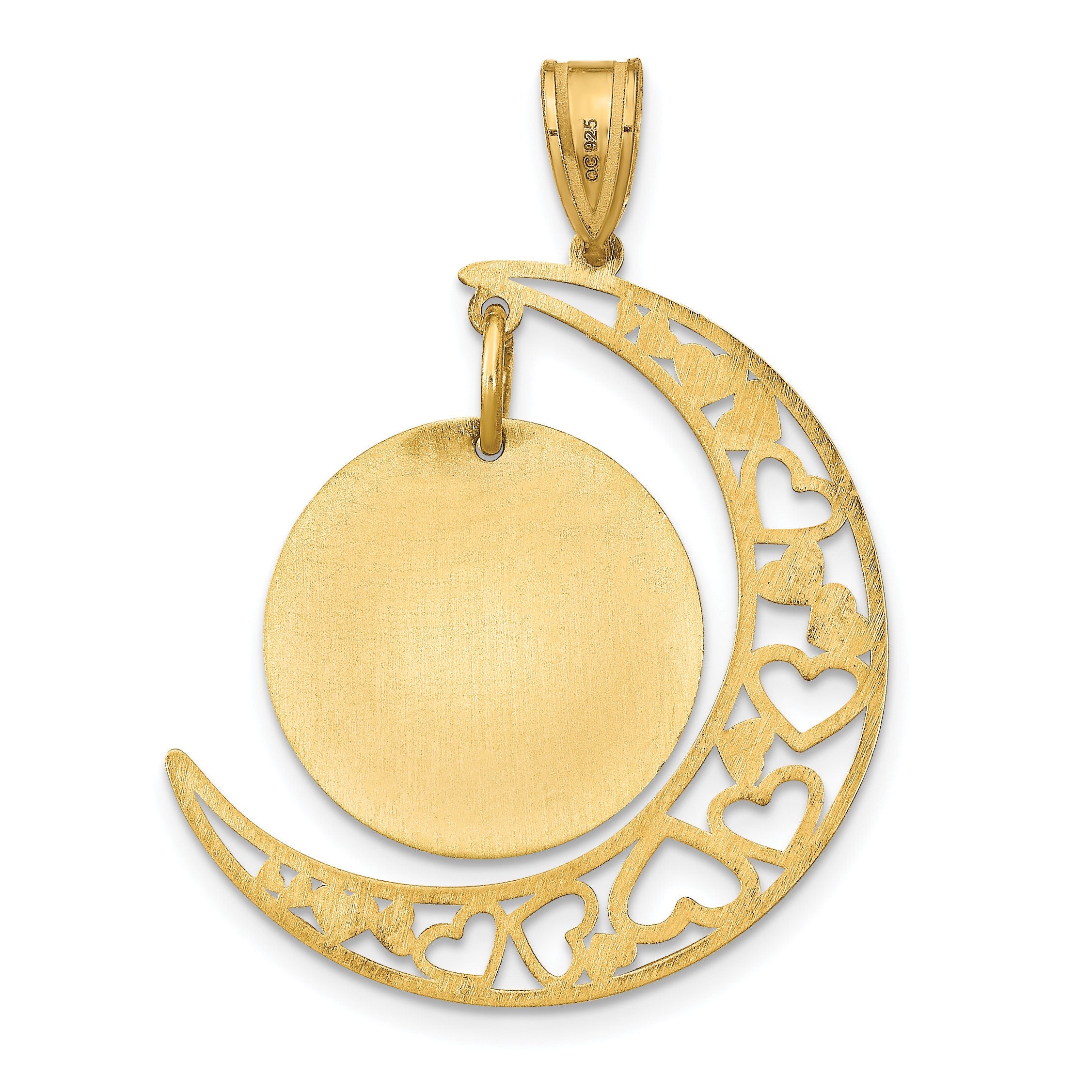 Moon with Hearts with Dangling Photo Frame Picture Pendant - 925 Sterling Silver or Gold Plated