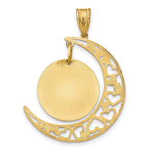 Satin-finish back of the gold plated moon photo pendant and its round photo disc