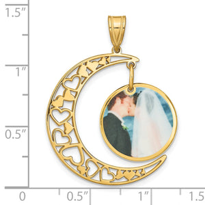 Size chart for the gold plated moon and hearts photo pendant, about 1.25 inches tall