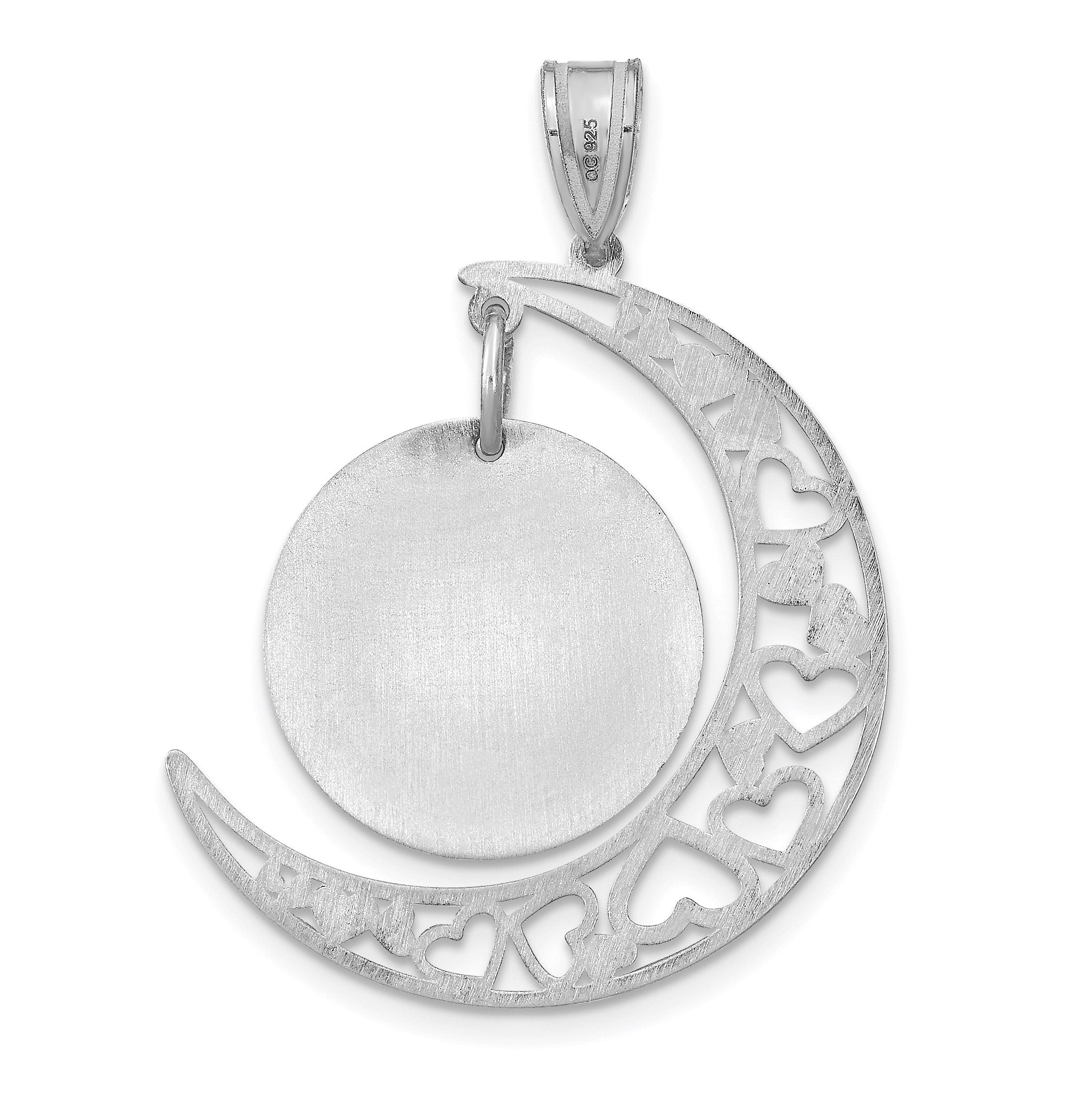 Moon with Hearts with Dangling Photo Frame Picture Pendant - 925 Sterling Silver or Gold Plated