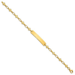 Gold plated cross link ID bracelet in the shorter youth length