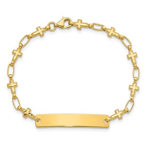 Gold plated cross link ID bracelet clasped in a circle showing the full chain