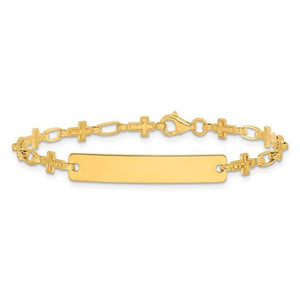 Gold plated cross link ID bracelet laid flat showing the blank engravable plate