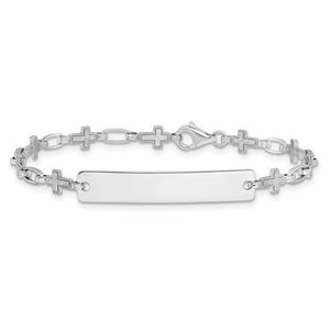 Sterling silver cross link ID bracelet clasped in a circle showing the full chain