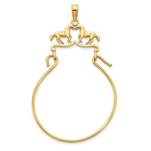 Horses 14K yellow gold charm holder pendant on a white background