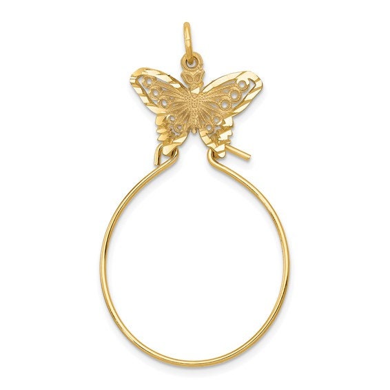 14K Gold Charm Holder Pendant  Butterfly, Cross, Heart Key & More  40mm Length  Fine Jewelry for Charms  Multiple Design Options