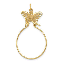 14K Gold Charm Holder Pendant  Butterfly, Cross, Heart Key & More  40mm Length  Fine Jewelry for Charms  Multiple Design Options