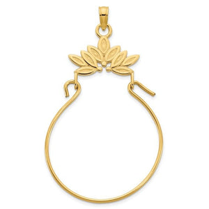 Leaves 14K yellow gold charm holder pendant on a white background