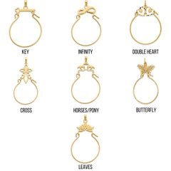 14K Gold Charm Holder Pendant  Butterfly, Cross, Heart Key & More  40mm Length  Fine Jewelry for Charms  Multiple Design Options