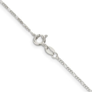 Fine sterling silver Figaro chain with a spring ring clasp on white