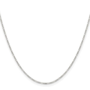 Fine sterling silver Figaro chain hanging in a V shape on white