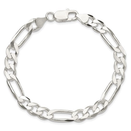 Wide sterling silver Figaro chain shown as a bracelet with lobster clasp