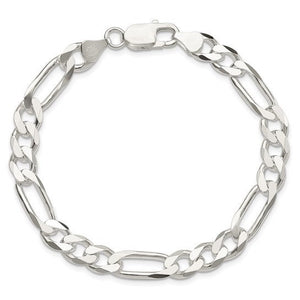 Wide sterling silver Figaro chain shown as a bracelet with lobster clasp