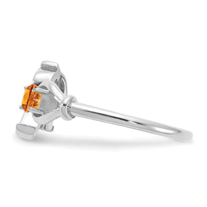 Side view of the open band initial birthstone ring showing how the two ends pass each other
