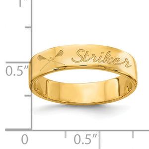 Engraved name band measured against a ruler at about a quarter inch wide