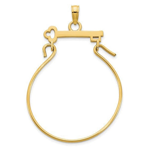 Heart key 14K yellow gold charm holder pendant on a white background
