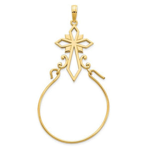 Cross 14K yellow gold charm holder pendant on a white background