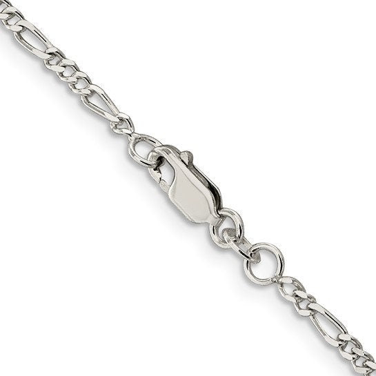 Medium sterling silver Figaro chain with lobster clasp on white