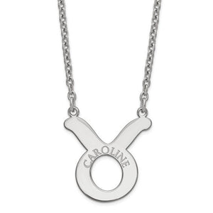 White gold Taurus zodiac pendant engraved with the name CAROLINE on a cable chain, Gold Time