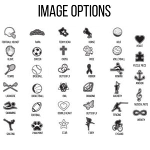 Chart of available engraving symbols including sports, music, faith and animal icons