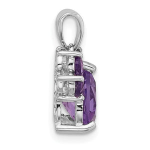 Side profile of the sterling silver paw pendant set with amethyst