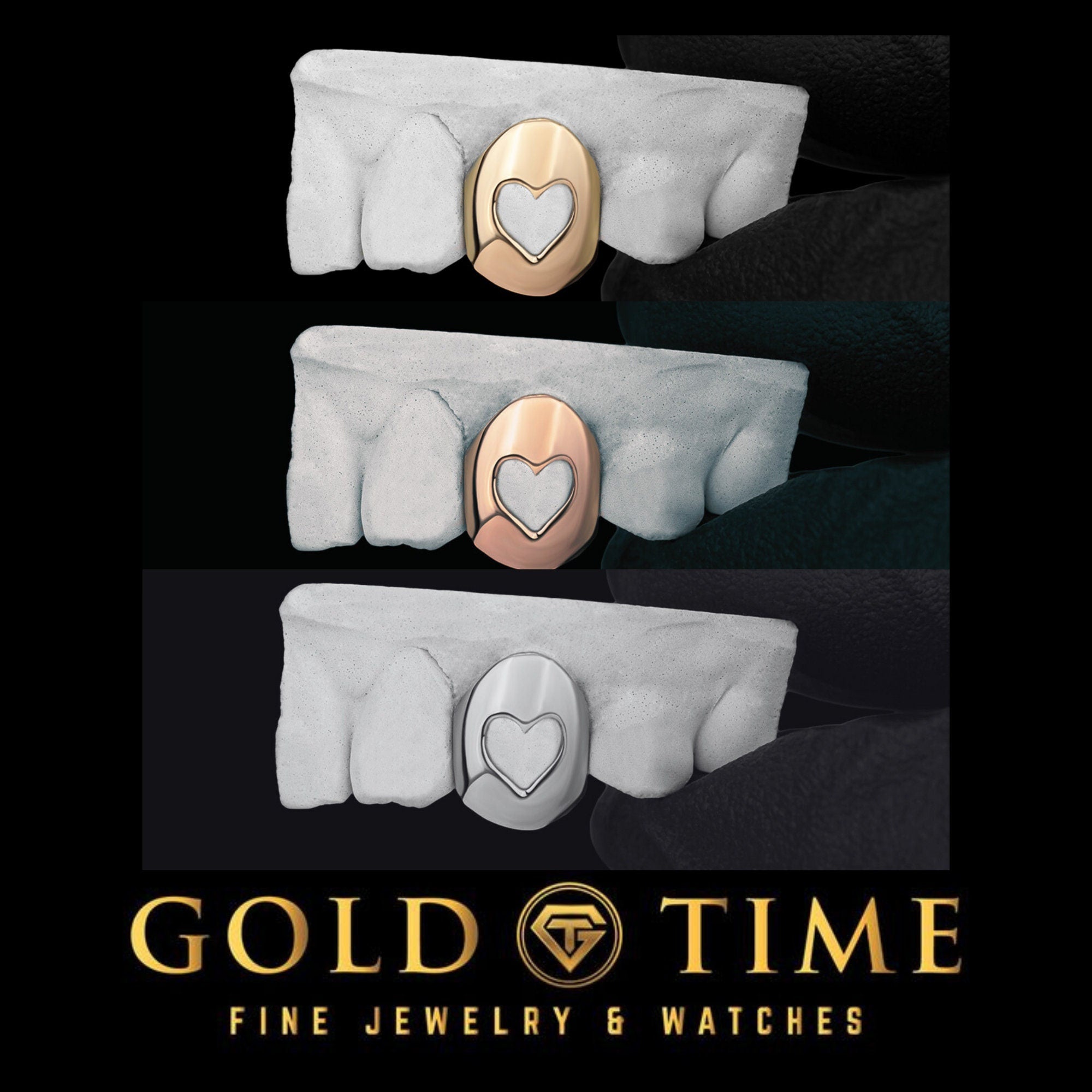 Custom Single Tooth Grillz with Shape Cut-Out - Made to Order Gold or Silver Cap - Includes Mold Kit - Tooth Jewelry - Heart, Star, Letter