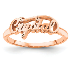 Cursive script name ring close-up detail