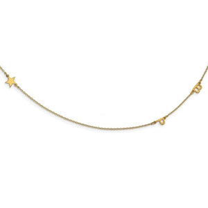 Gold necklace with a tiny star and two small letter initials spaced along the chain