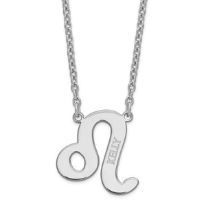 White gold Leo zodiac pendant engraved with the name KELLY on a cable chain, Gold Time