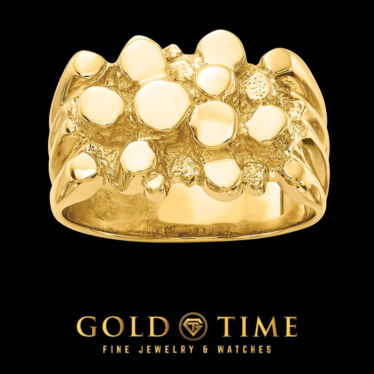Mens Solid Gold Nugget Ring  10K 14K 18K Gold Wide Band Ring, Polished Finish, Custom Made to Order, Tapered Gold Ring Size 812