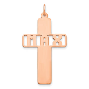 Rose plated silver cross pendant with a cut-out name