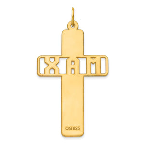 Back of the personalized cross pendant showing the flat polished surface and 925 quality stamp