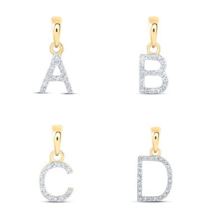 Diamond initial pendants for the letters A, B, C and D in 10k yellow gold