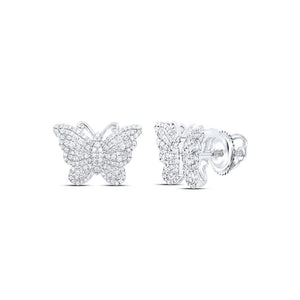 Pair of 10K white gold diamond butterfly stud earrings
