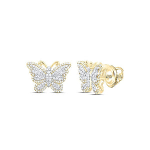 Pair of 10K yellow gold diamond butterfly stud earrings