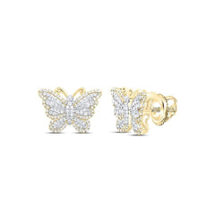 10K Gold Diamond Butterfly Stud Earrings  5/8 CTW Prong-Set Natural Diamonds in Yellow, White, or Rose Gold  12mm x 17mm Screw Backs