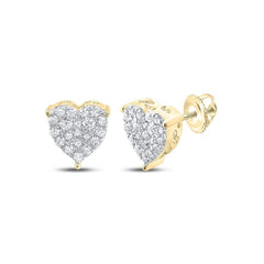 10K Gold Diamond Heart Stud Earrings  1/2 CTW Natural Pave-Set Diamonds in Yellow, White, or Rose Gold  9mm Screw Back Studs