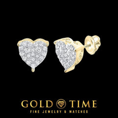 10K Gold Diamond Heart Stud Earrings  1/2 CTW Natural Pave-Set Diamonds in Yellow, White, or Rose Gold  9mm Screw Back Studs