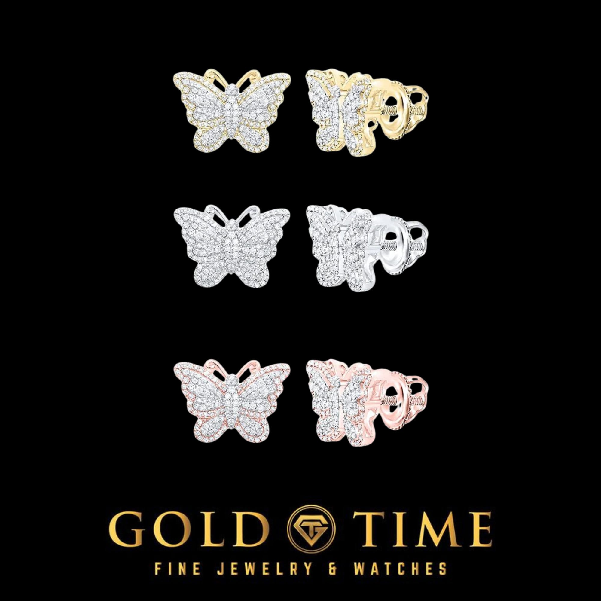 10K Gold Diamond Butterfly Stud Earrings  5/8 CTW Prong-Set Natural Diamonds in Yellow, White, or Rose Gold  12mm x 17mm Screw Backs