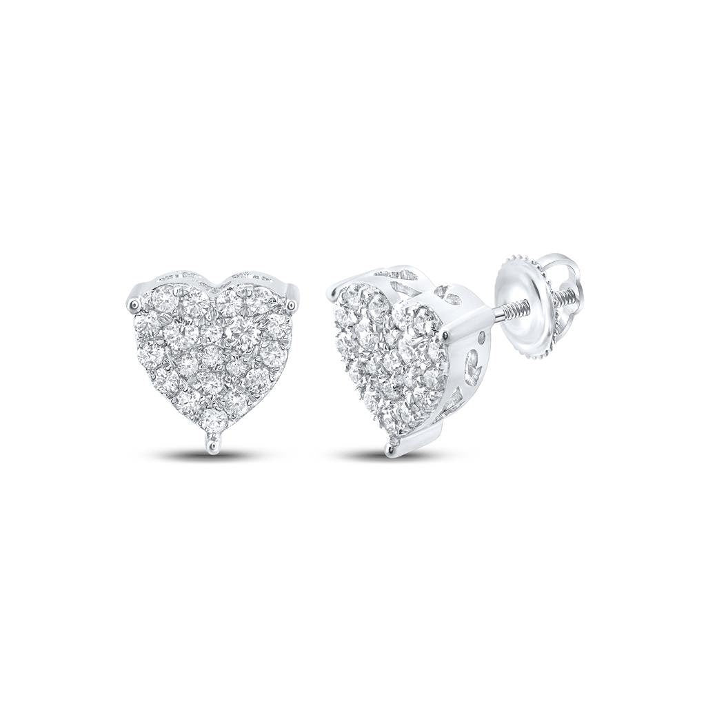 10K Gold Diamond Heart Stud Earrings  1/2 CTW Natural Pave-Set Diamonds in Yellow, White, or Rose Gold  9mm Screw Back Studs
